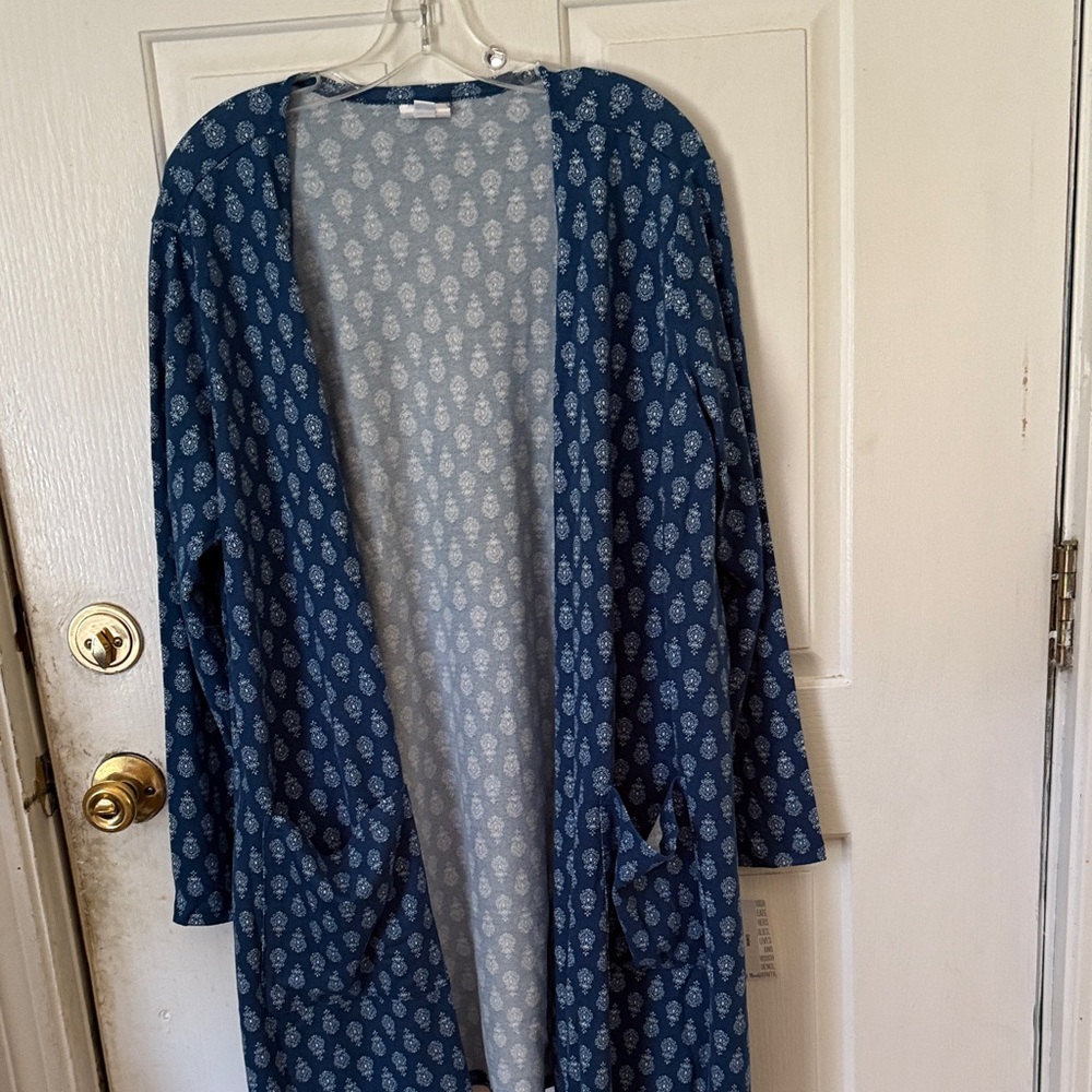 LuLaRoe Blue and White Patterned Cardigan